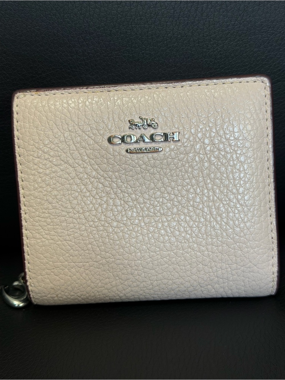 COACH Pebbled Leather Small Zip Wallet in Light Pink silver hardware